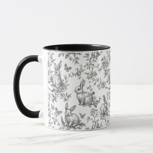 Sweet Black Bunny Rabbits French Toile Tasse (Links)