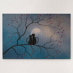 Sweet Black Cats mit Blick auf das Moon Jigsaw Puz Puzzle
