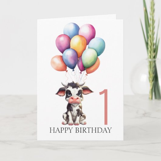 Sweet Black Cow 1. Geburtstag Karte (Vorderseite)