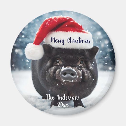 Sweet Black Piggy Christmas Magnet (Vorne)