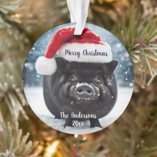 Sweet Black Piggy Christmas Ornament