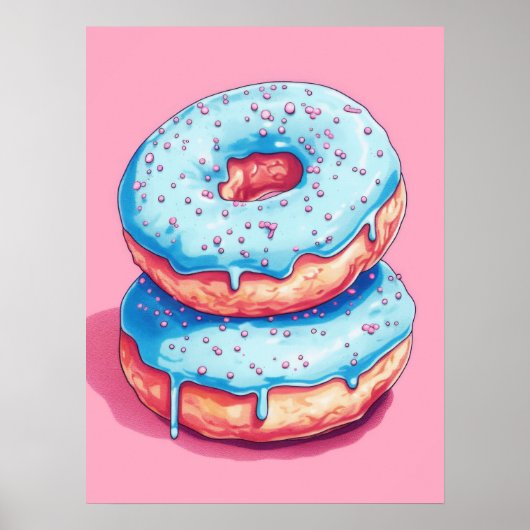 Sweet Bliss: Mattierte blaue Donuts Poster (Vorne)