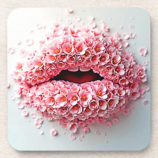 Sweet Bloom Lips Kunst Getränkeuntersetzer (Vorderseite)