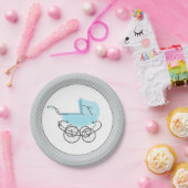 Sweet Blue and Gray Baby Pram Paper Plate Pappteller (Party)