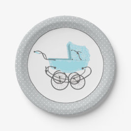 Sweet Blue and Gray Baby Pram Paper Plate Pappteller