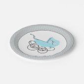 Sweet Blue and Gray Baby Pram Paper Plate Pappteller (Schrägansicht)