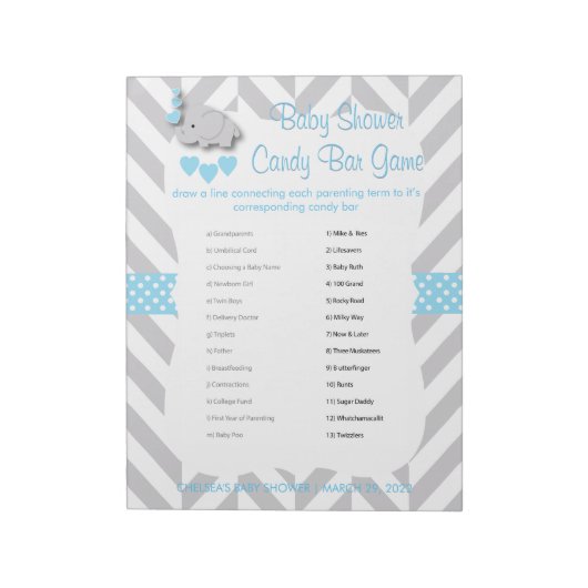 Sweet Blue and Gray Elephant Baby Shower - Game Notizblock (Rotiert)