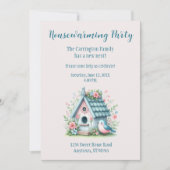 Sweet Blue and Pink Birdhouse Housewarming Party Einladung (Vorderseite)