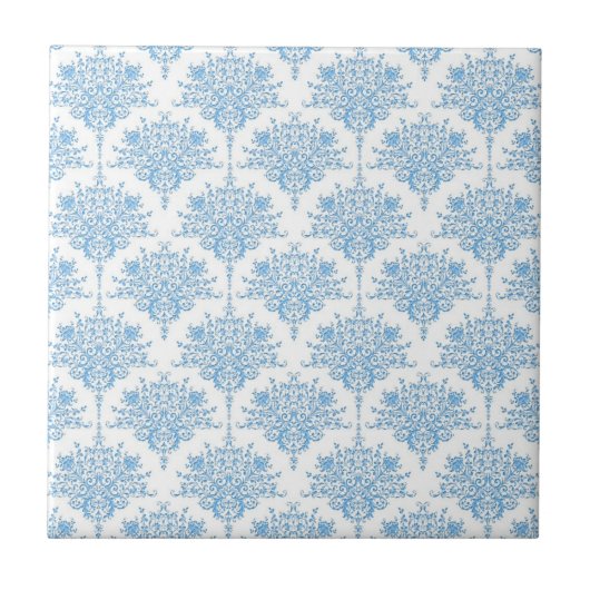 Sweet Blue and White Damask Muster Fliese (Vorderseite)