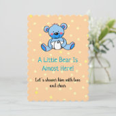 Sweet Blue Bear Baby Dusche Design Einladung (Stehend Vorderseite)