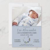 Sweet Blue Boho Floral Baby Boy Foto Birth Ankündigung (Vorderseite)