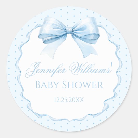 Sweet blue bow baby Boy Dusche Danke Aufkleber (Vorderseite)