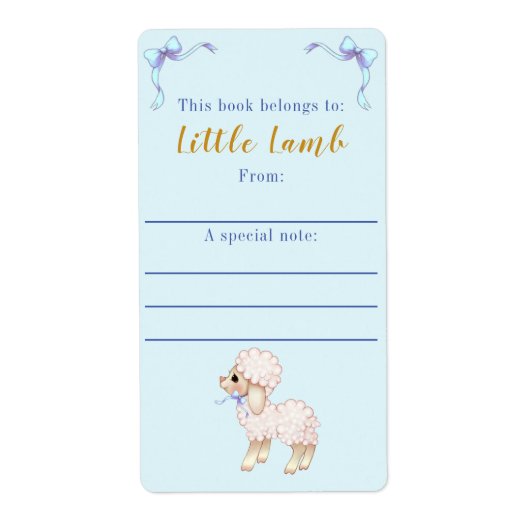 Sweet Blue Bow Boy Lamb Baby Dusche Buchzeichen (Vorne)