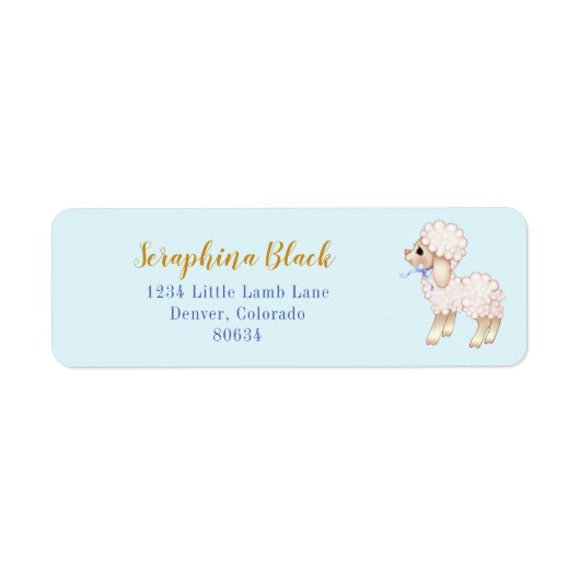 Sweet Blue Bow Lamb Baby Dusche Label (Vorne)