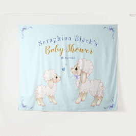 Sweet Blue Boy Lamb Babydusche Hintergrund Wandteppich
