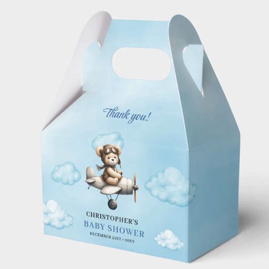 Sweet Blue Brown Teddy Bear Pilot Baby Shower Box Geschenkschachtel