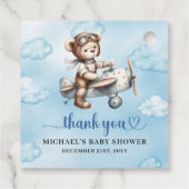 Sweet Blue Brown Teddy Bear Pilot Boy Shower Geschenkanhänger (Rückseite)