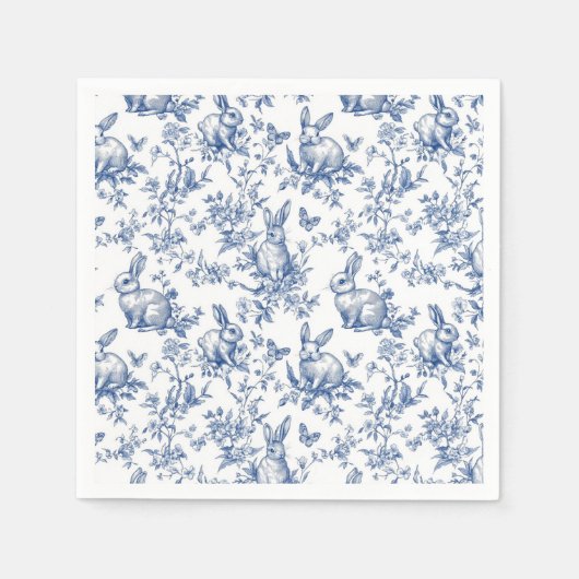 Sweet Blue Bunny Rabbits French Toile Paper Napkin Serviette (Vorderseite)