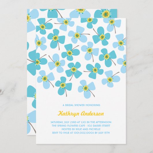 Sweet Blue Daisies Chic Fun Brautparty Party Einladung (Vorne/Hinten)