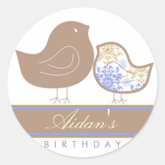 Sweet Blue Damask Chicks Geburtstagsparty Sticker