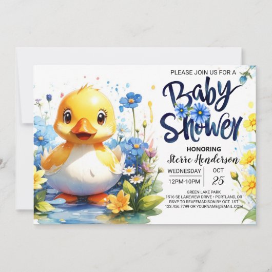 Sweet Blue Duckling Baby Dusche Einladung (Vorderseite)