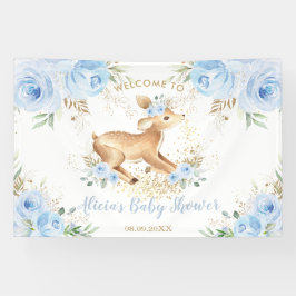 Sweet Blue Floral Baby Deer Fawn Boy Baby Dusche Banner