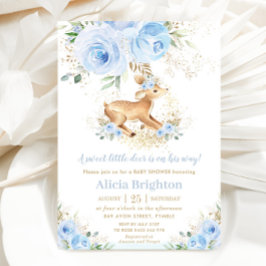 Sweet Blue Floral Baby Deer Fawn Boy Baby Dusche Einladung