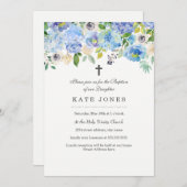 Sweet Blue Floral Taufen Einladung (Vorne/Hinten)