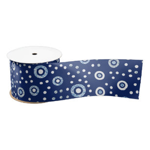 Sweet Blue Geometric Circles Ocean Pattern Satinband