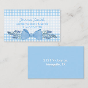 Sweet Blue Gingham mit Blume und Bow Mommy Telefonnummerkarte