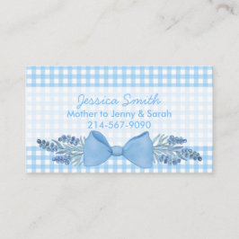Sweet Blue Gingham mit Blume und Bow Mommy Telefonnummerkarte
