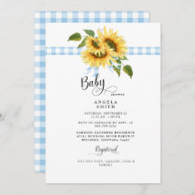 Sweet Blue Gingham Sunflower Baby Dusche II