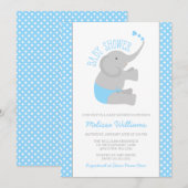 Sweet Blue Graue Elefant Babydusche Einladungen (Vorne/Hinten)
