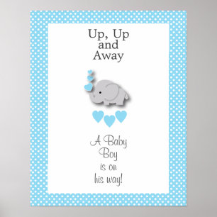 Sweet Blue & Gray Elephant - Baby Boy Poster