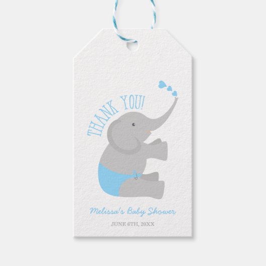 Sweet Blue Gray Elephant Baby Dusche Geschenkanhänger (Vorderseite)
