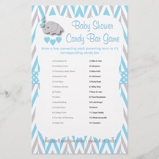 Sweet Blue & Gray Elephant Baby Shower - Spiel 2 (Vorderseite)