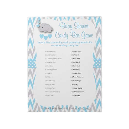 Sweet Blue & Gray Elephant Baby Shower - Spiel 2 Notizblock (Rotiert)