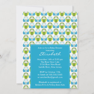 Sweet Blue Green Owls Boy Baby Dusche Einladung