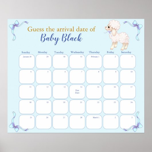 Sweet Blue Lamb Babydusche mit Fälligkeitsdatum Ka Poster (Vorne)
