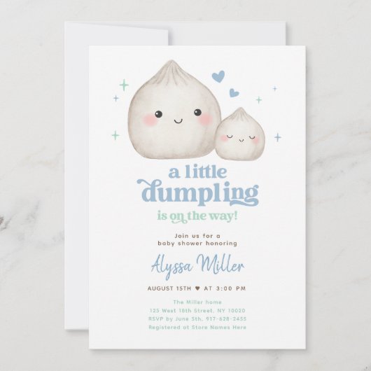 Sweet Blue Little Dumpling Baby Dusche Einladung (Vorderseite)
