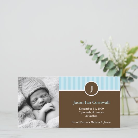 Sweet Blue Mit Monogramm Boy - Geburtsankündigunge Ankündigung (Stehend Vorderseite)