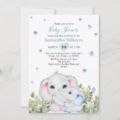 Sweet Blue Mommy Baby Elephant Baby Dusche Einladung (Vorderseite)