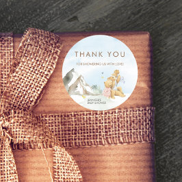 Sweet Blue Mountain Watercolor Bear Cub Thank You Runder Aufkleber