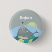 Sweet Blue Nautical Whale Octopus Babydusche Button (Vorderseite)