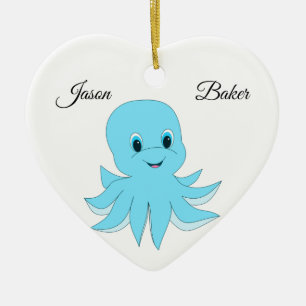 Sweet Blue Octopus mit Ihrem Namen Keramik Ornament