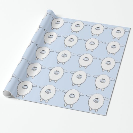 Sweet Blue Sheep Baby Dusche Geschenkpapier (Ungerollt)