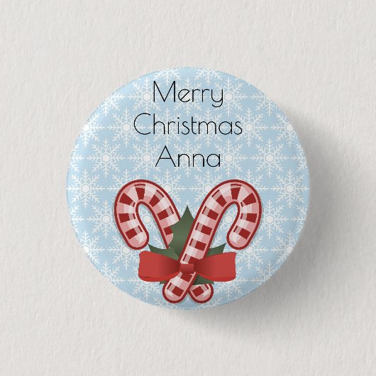 Sweet Blue Snowflake, Red Candy Stick Button (Vorderseite)