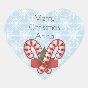 Sweet Blue Snowflake, Red Candy Stick Herz-Aufkleber