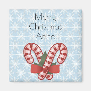 Sweet Blue Snowflake, Red Candy Stick Magnet