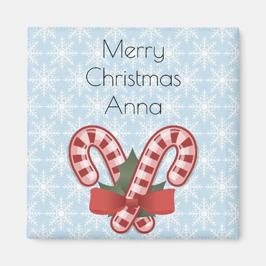 Sweet Blue Snowflake, Red Candy Stick Magnet (Vorne)